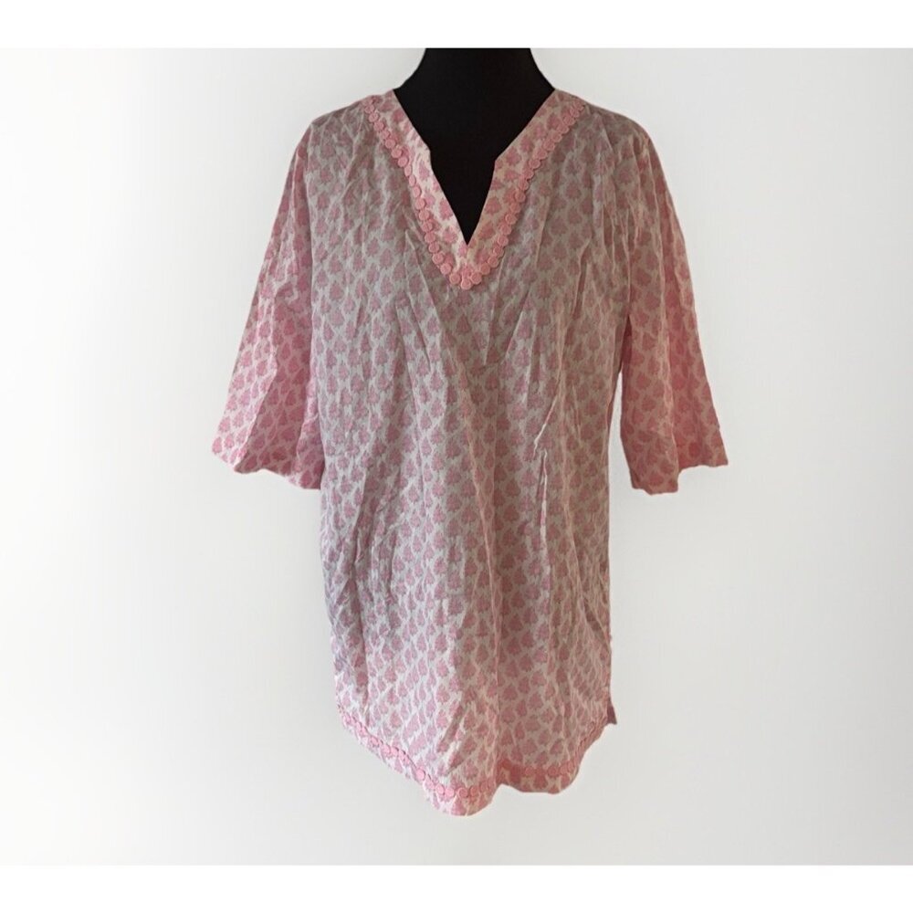 Vineyard Vines Tunic Top Women’s XL Pink White Resort Travel Preppy Coastal